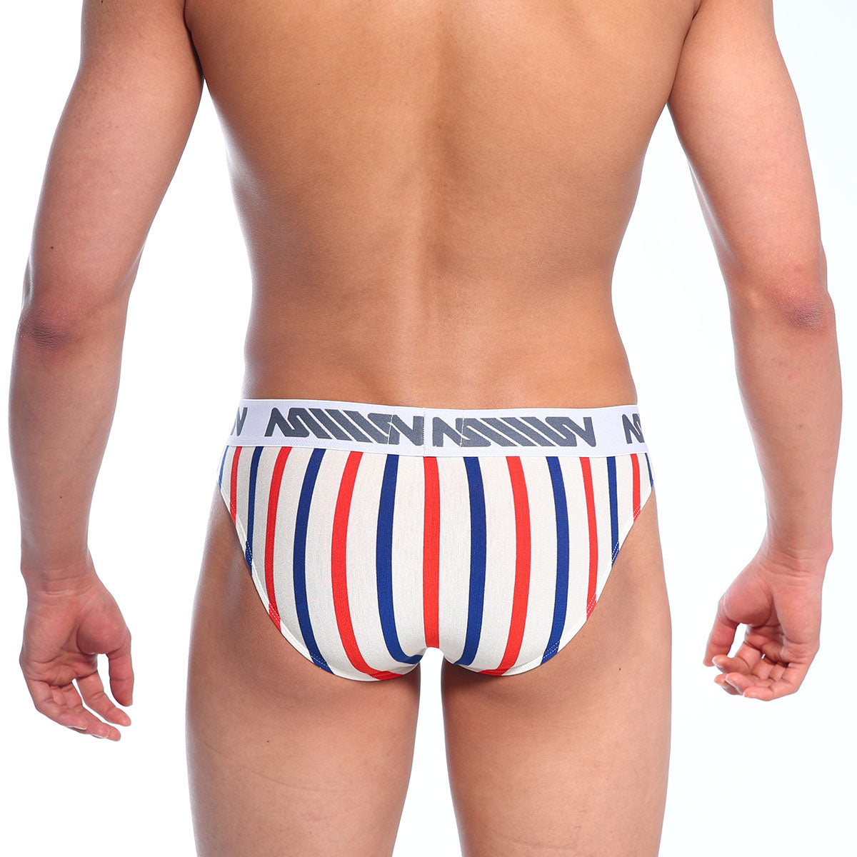 MetroMalewear bruno brief stripe 2803-41 men’s briefs with red white and blue vertical stripes and million branded waistband