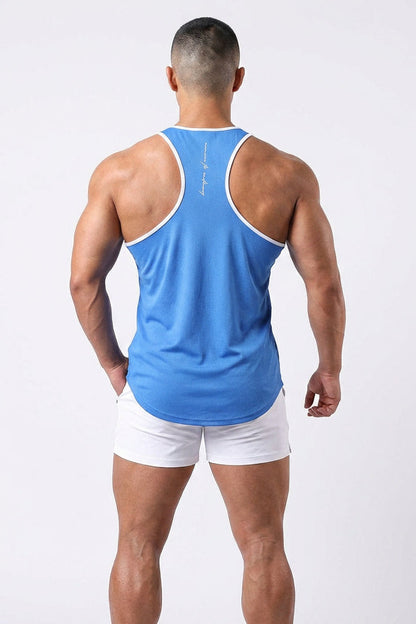 Jed North Men's Fast-Dry Bodybuilding Workout Stringer - Blue w/ White