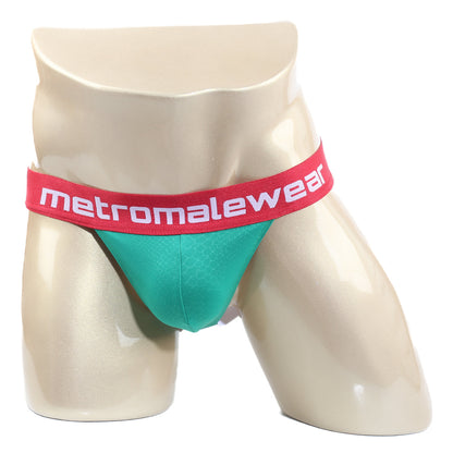 Teal and red MetroMaleWear DYNOgreen jockstrap 2901-17 men’s briefs showing the back side with comfortable fit