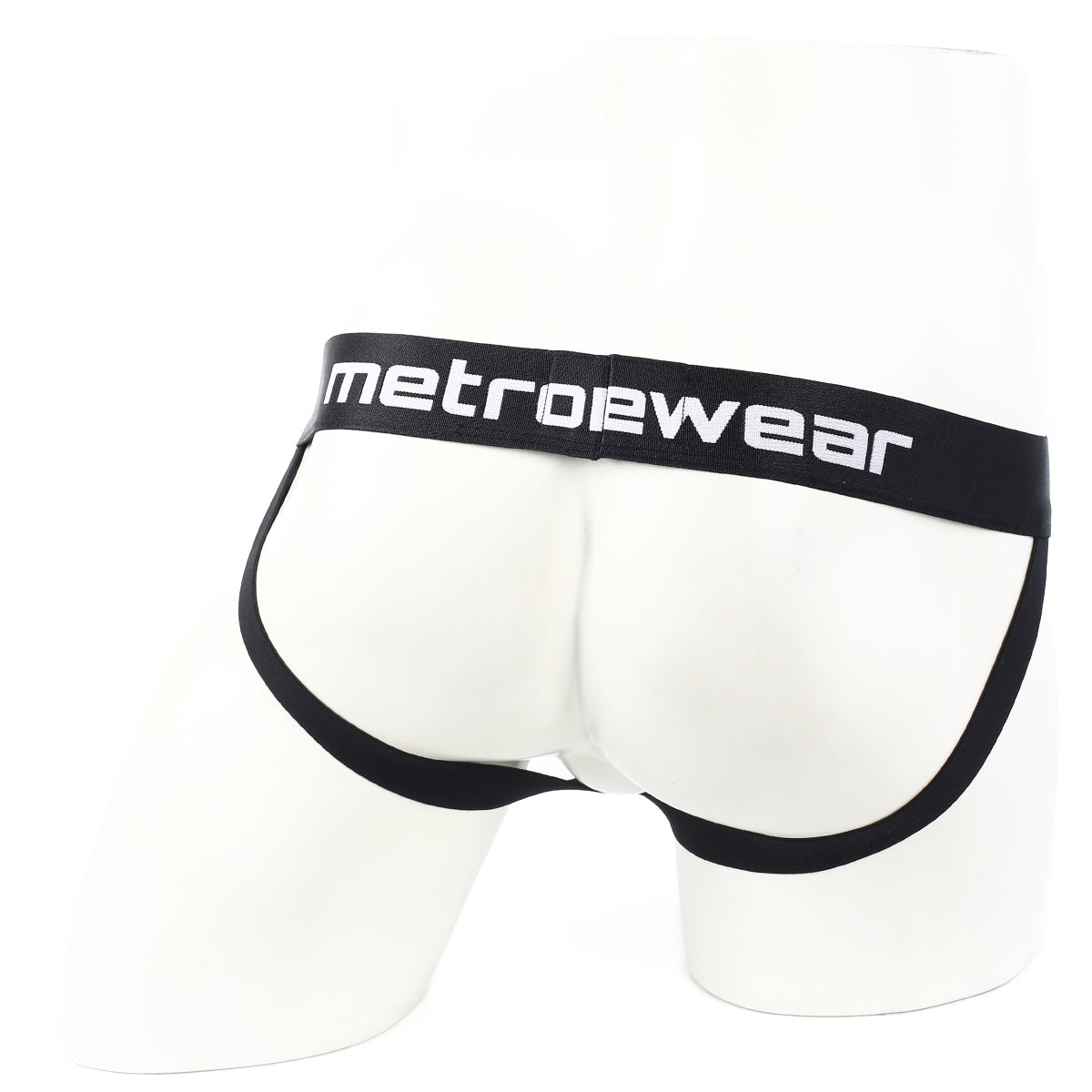 White metrowear briefs with black trim and waistband branded metroMalewear from the camo jockstraps 2901-90 line