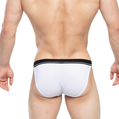 Metro male wear tomcat bikini white mesh briefs with black elastic waistband and white trim