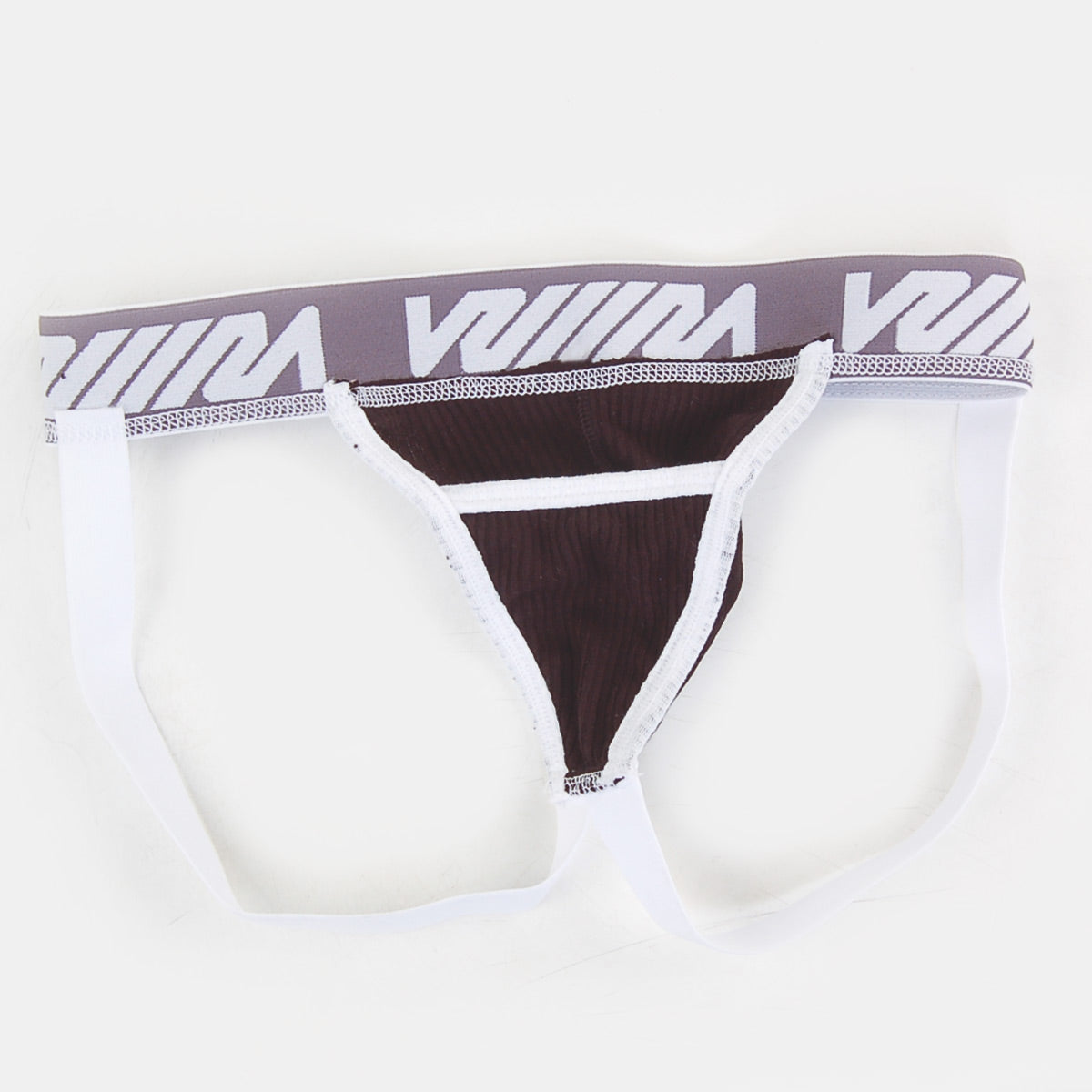Black and white athletic briefs with gray waistband featuring viiim logo metro male wear magic jock strap black 2911-20