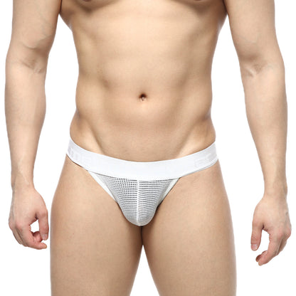 White mesh briefs with a solid white waistband from MetroMaleWear Grid Mesh Thong white 2912-34 product line