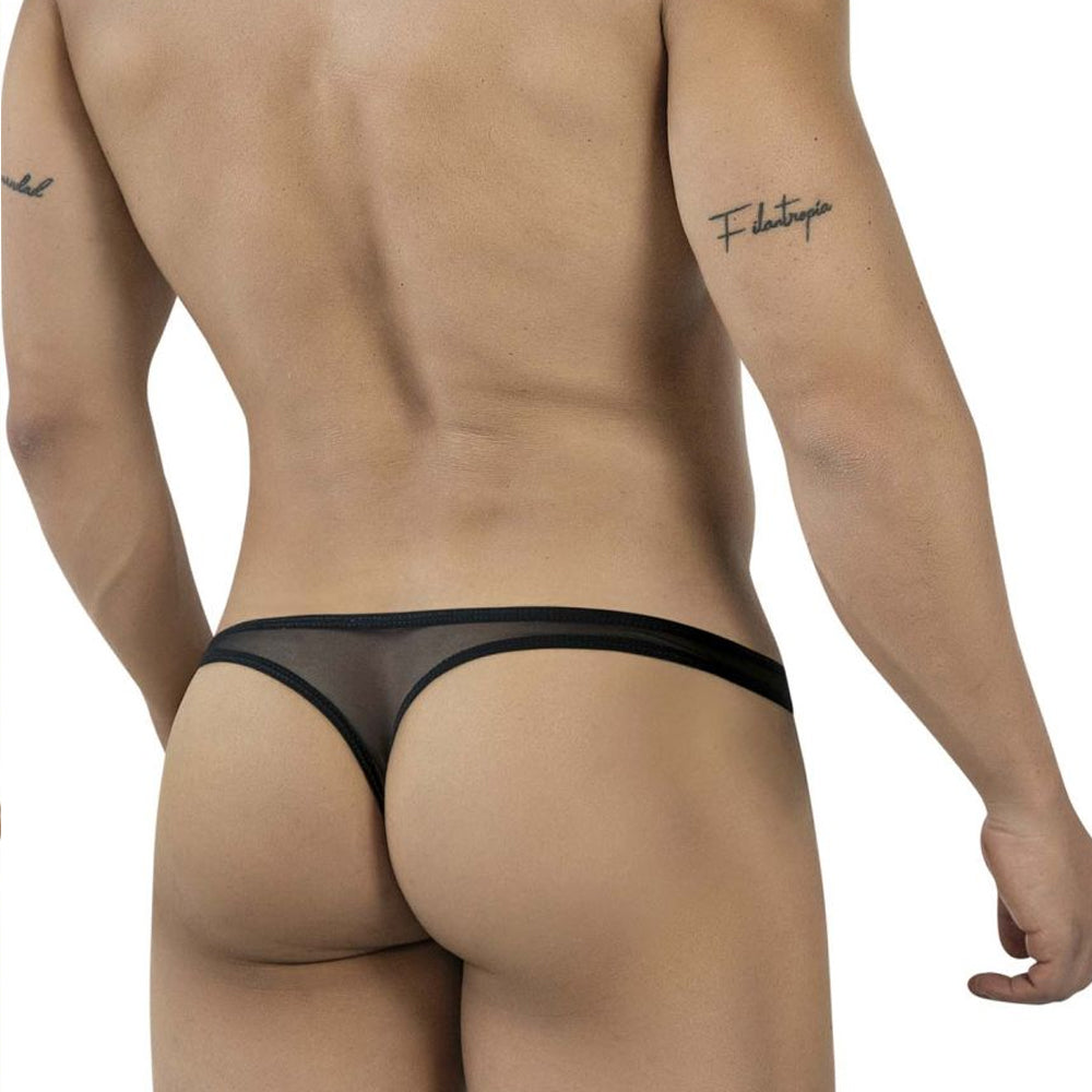 Black sheer mesh thong with solid black waistband from metromalewear fortuna thong white 2962-60 product line