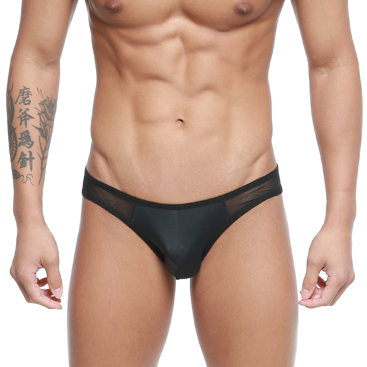 Black sheer mesh briefs with solid black waistband from MetroMaleWear mesh bikini-thong black 2972-20