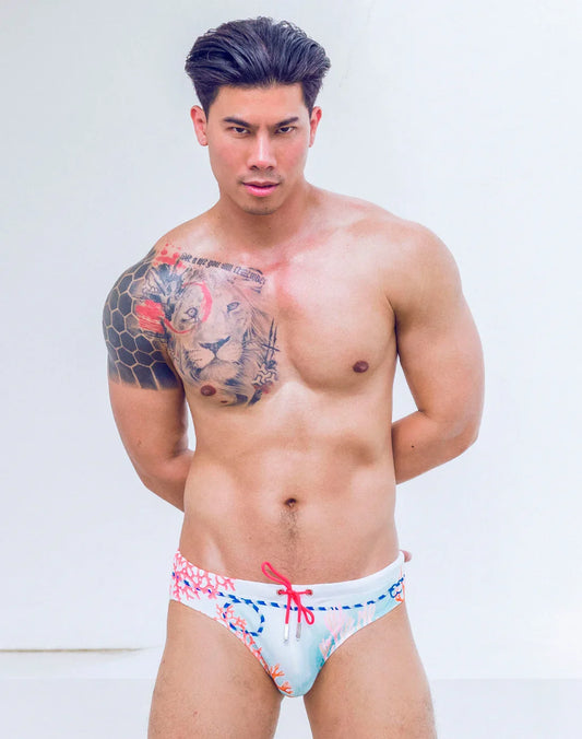 2EROS V10 Printed Swim Brief - Coralscape Blue