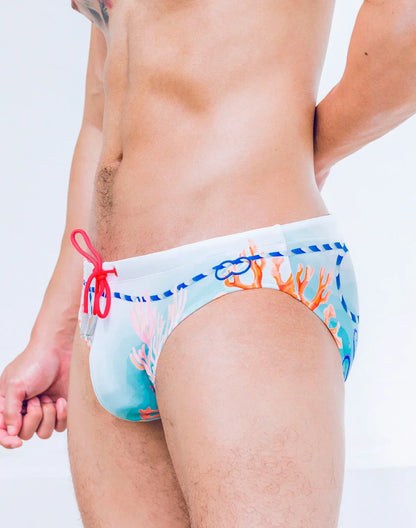 2EROS V10 Printed Swim Brief - Coralscape Blue