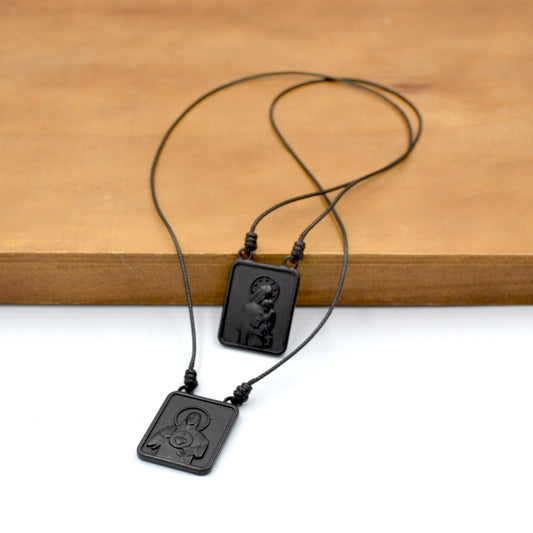 CA-RIO-CA Male Scapular with Cord in Pendant Black or Silver - Men's Necklace - Male Jewelry