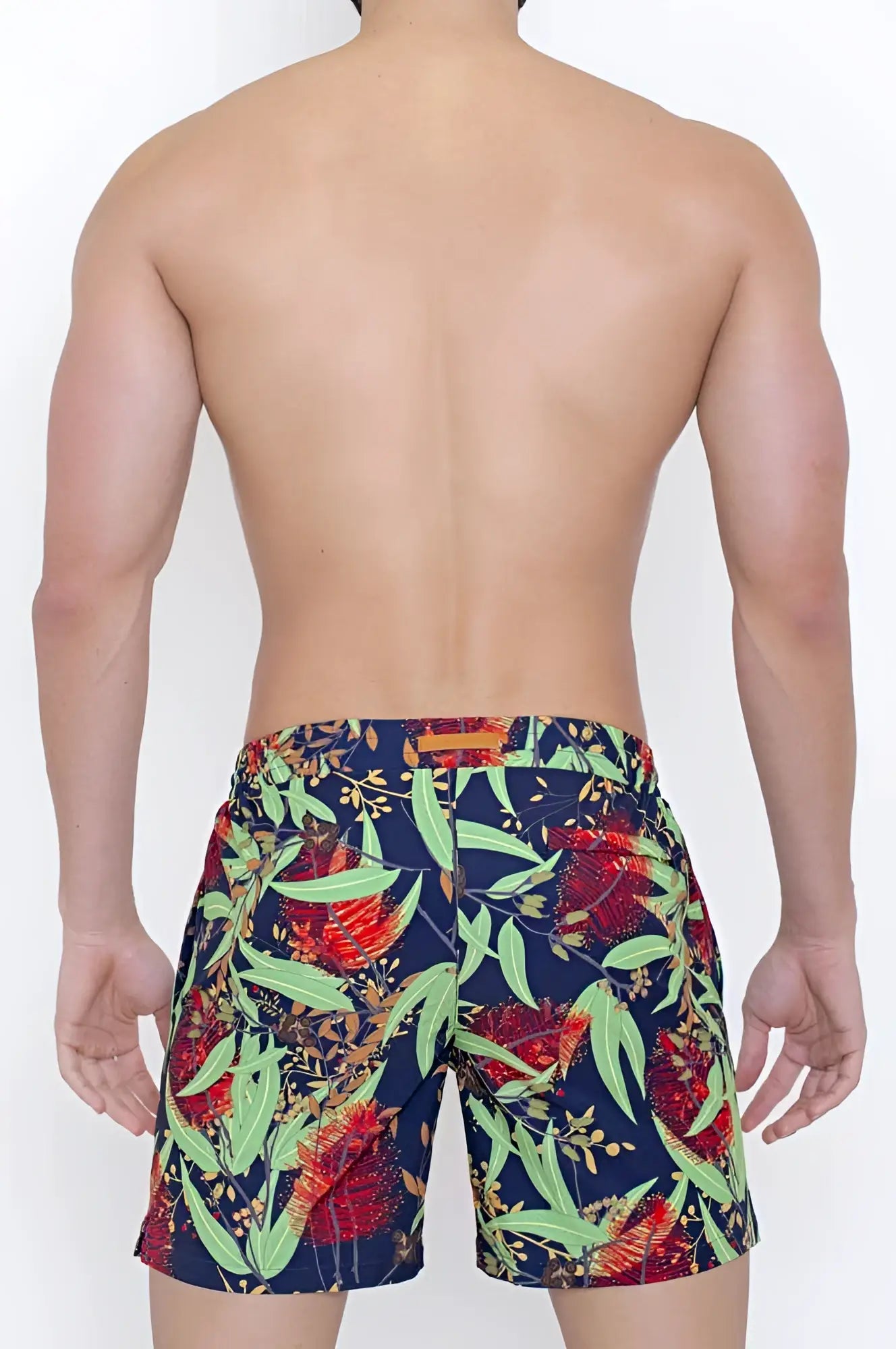Men’s 2eros australiana swim trunks navy blue with vibrant red floral pattern and green leaves size xl