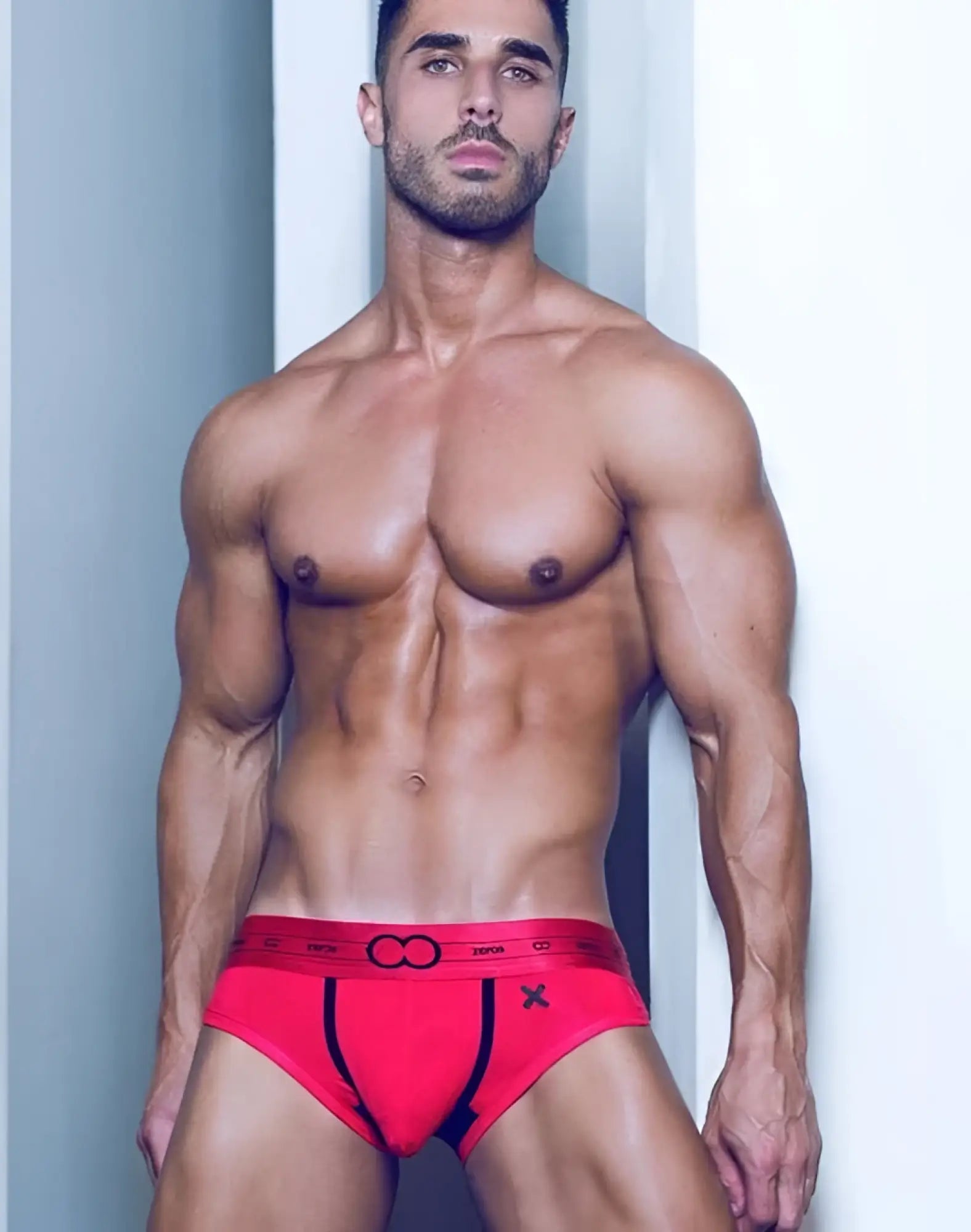 Red men’s briefs with black trim and 2eros logo on waistband from x series brief underwear passion u2151pa size l