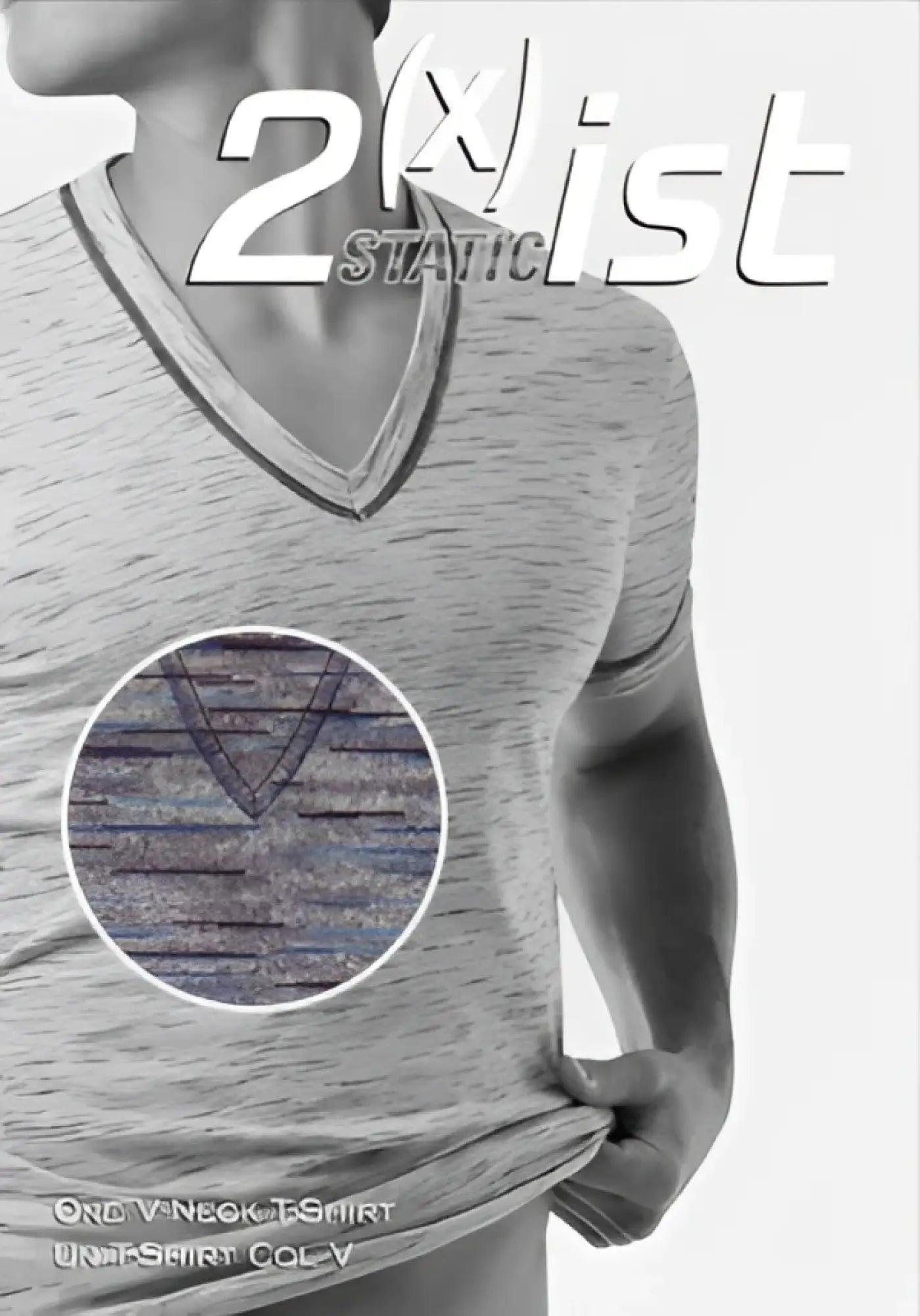 Gray heathered 2xist static deep v neck t shirt with subtle textured pattern in size large