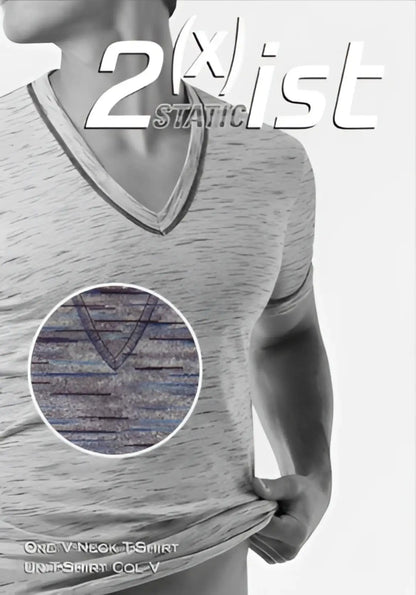 Gray heathered 2xist static deep v neck t shirt with subtle textured pattern in size large