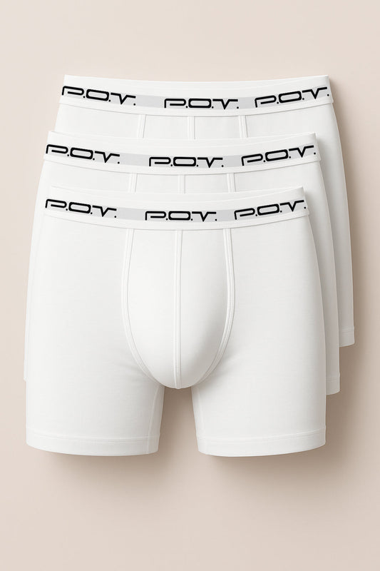 White boxer briefs with black logo waistband 3-pack made of 100 percent cotton for comfortable everyday wear