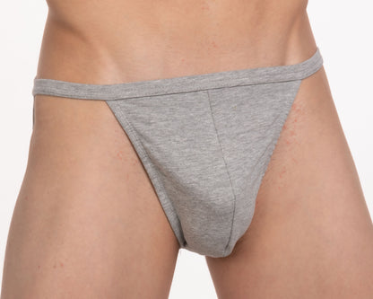 Gray heathered cotton 3-pack contour cutaway men bikini briefs with narrow waistband and central seam