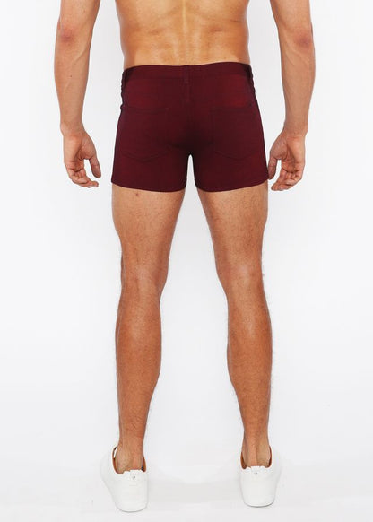 Maroon 3 inch stretch knit duo tone short athletic briefs with smooth form fitting fabric and subtle side seam detailing