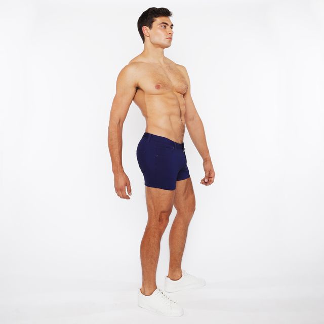 Navy blue 3 inch stretch knit duo tone athletic briefs designed for comfort and flexibility during workouts