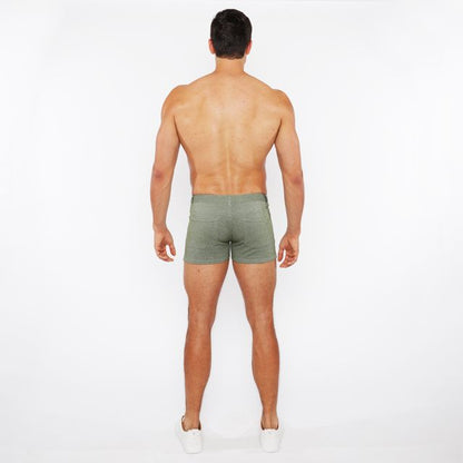 Olive green textured briefs featuring 3 inch stretch knit two-tone fabric for comfortable active wear