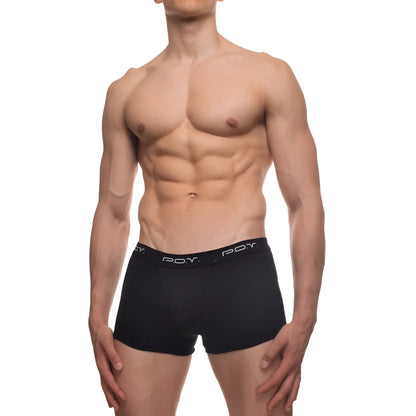Black p.o.y 3-pack boxer brief in black 100% cotton showing the back side of the product