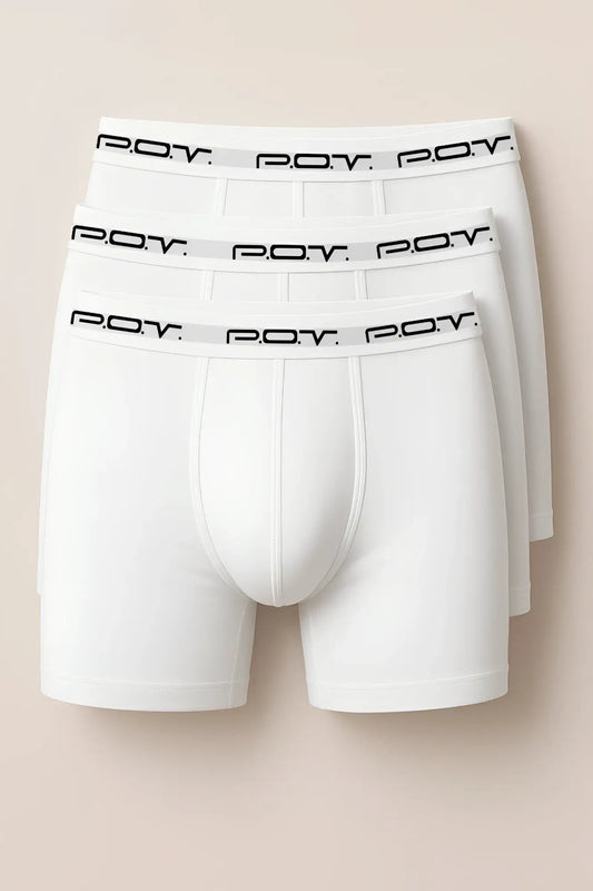 White boxer briefs with black logo waistband 3-pack made of 100 percent cotton for comfortable everyday wear