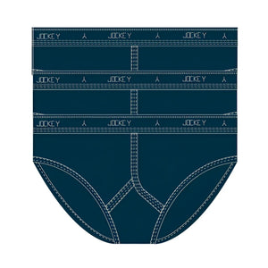 Dark blue jockey classic y-front briefs with white stitching and branded waistband size 14 pack of 3