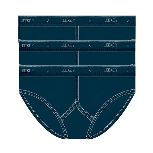 Dark blue jockey classic y-front briefs with white stitching and branded waistband size 14 pack of 3