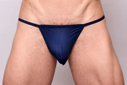 Navy blue thong from 3-pack pride metro string bikini made of smooth stretchable fabric with narrow waistband and minimal coverage