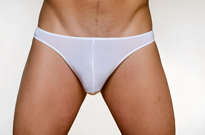 White sheer mesh briefs from the 3 pack pride metro thong collection showing the back side of the product