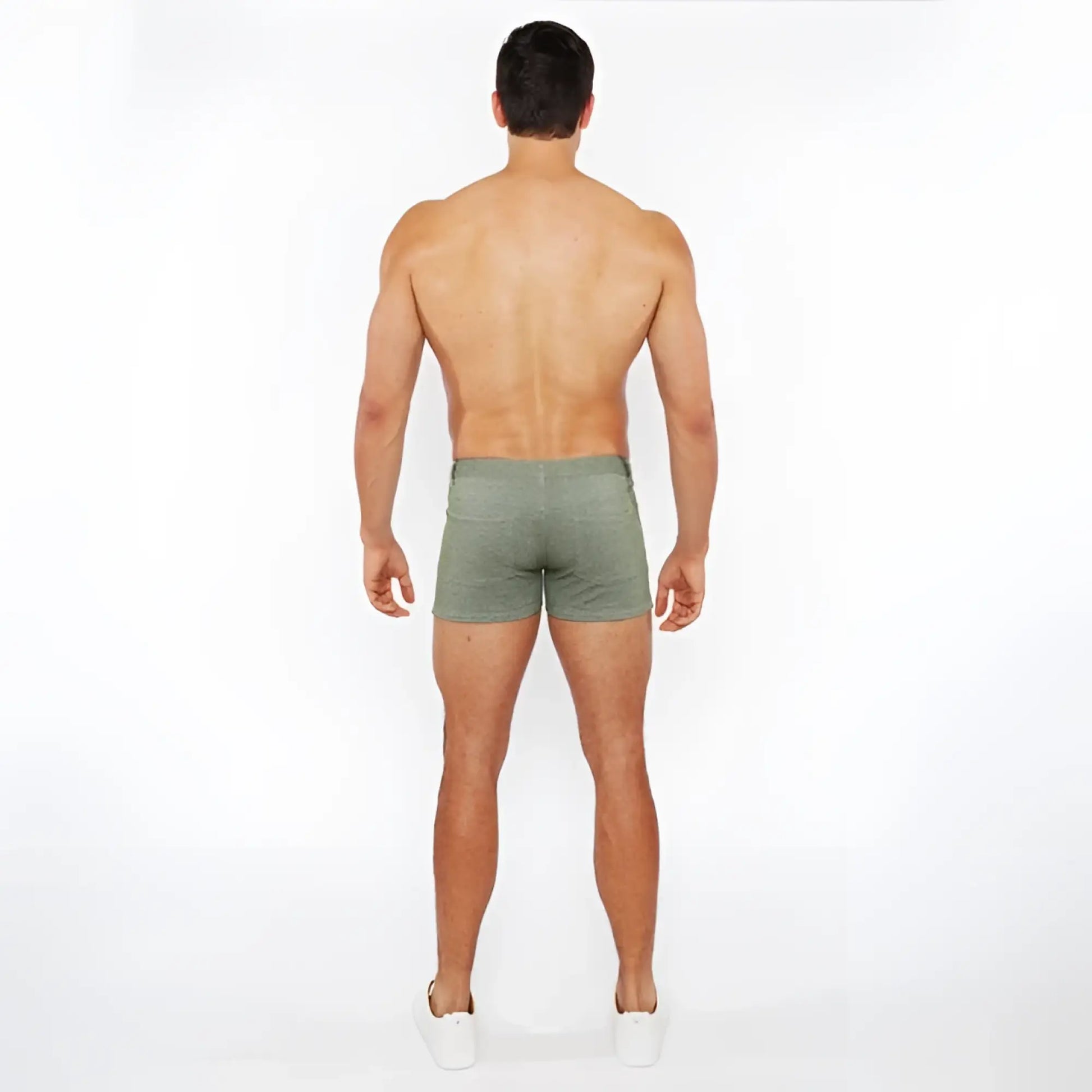 Olive green textured briefs featuring 3 inch stretch knit two-tone fabric for comfortable active wear
