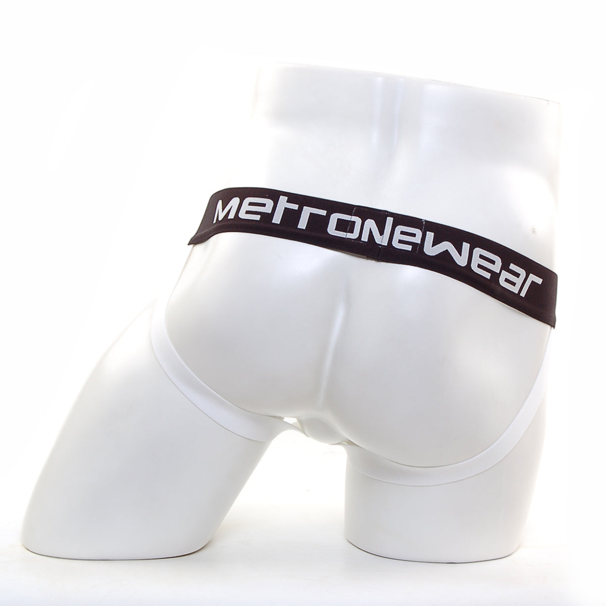 White metrowear briefs with black waistband featuring white lettering metro malewear star jock strap ivory 3001-37