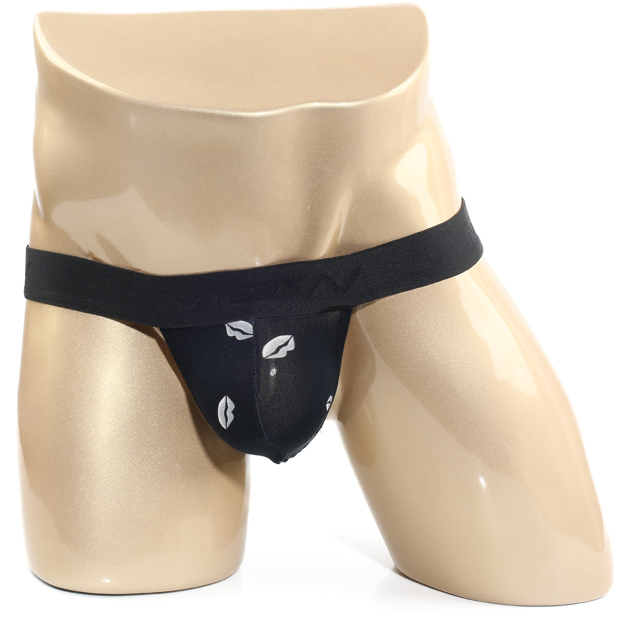 Black lace thong with white lip print design by MetroMaleWear ideal for stylish intimate wear