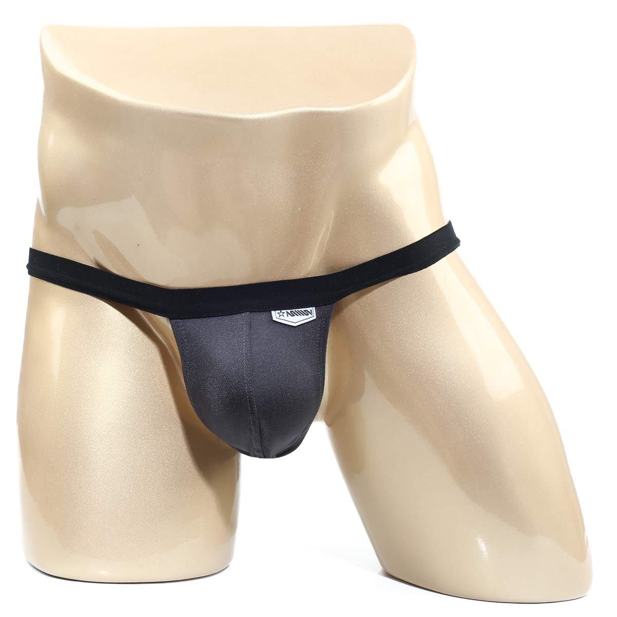 Black mens charcoal thong by metromalewear with smooth stretchy fabric and subtle logo on waistband front view