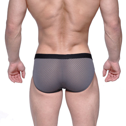 Metro male wear max hip brief gray mesh 3003-72 featuring gray mesh fabric and black elastic waistband