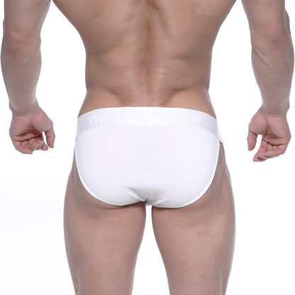 White briefs metro malewear asian bikini crystal 3004-02 with smooth form-fitting design and subtle waistband logo