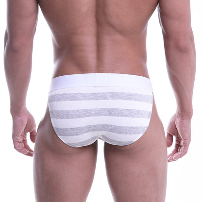 White and gray striped ribbed briefs by metromalewear in soft breathable fabric for comfortable everyday wear