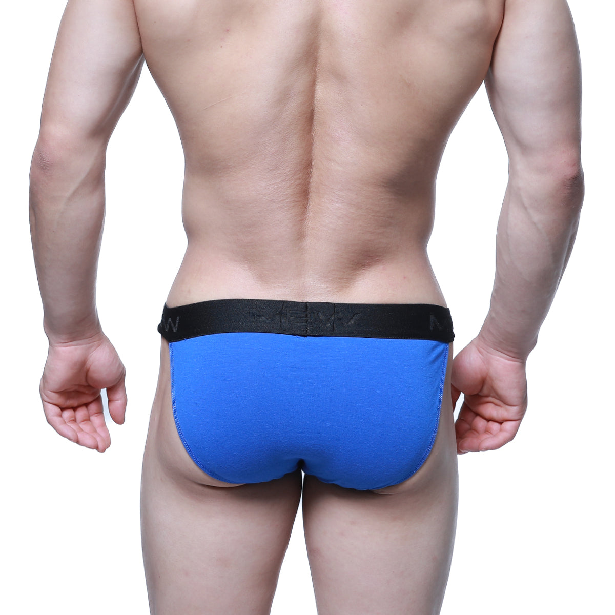 Blue metro malewear asian bikini briefs with black elastic waistband featuring the brand logo royal 3004-18