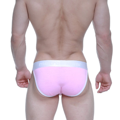 Pink briefs with white elastic waistband featuring MetroMaleWear logo in candy coated pink bikini style 3004-25