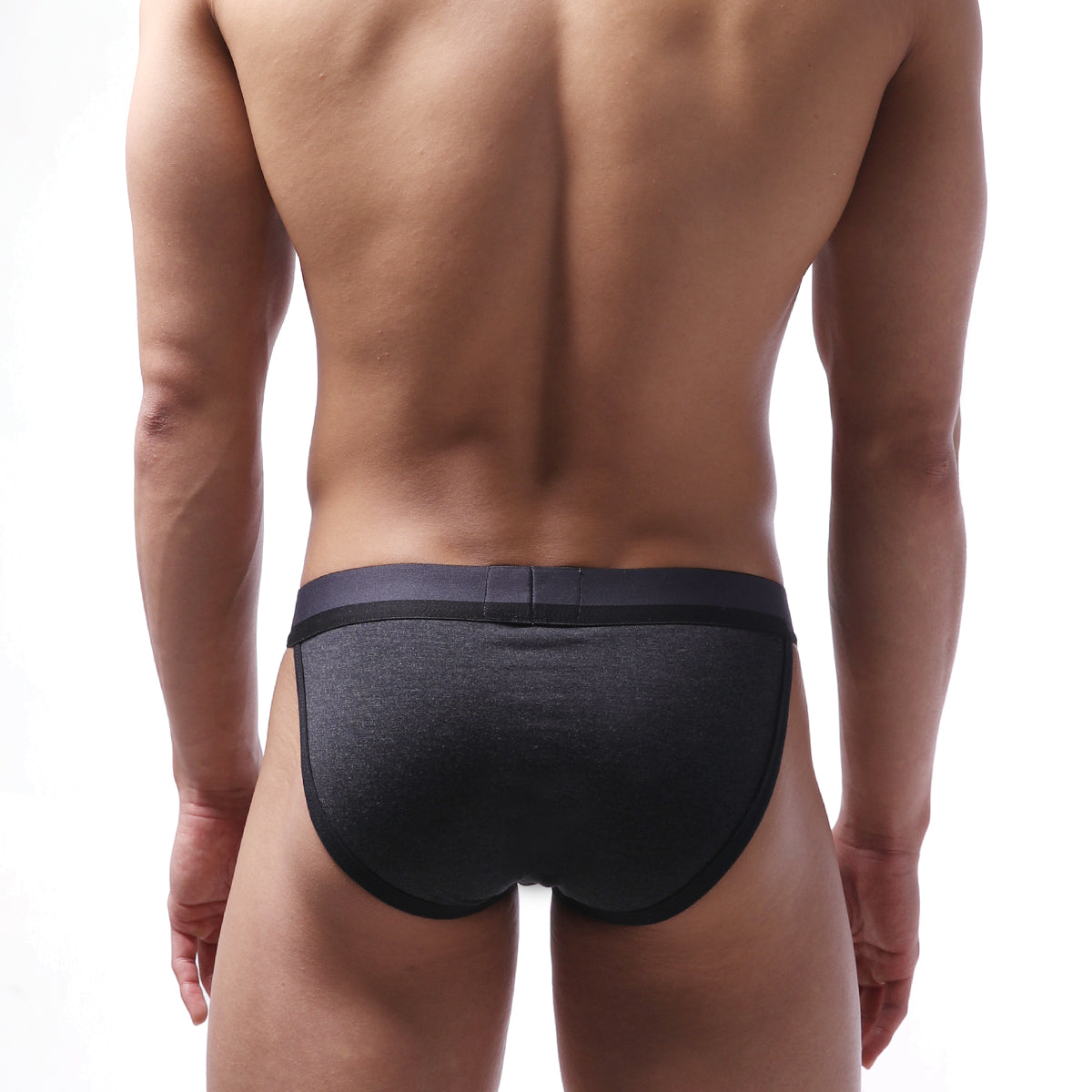 Black textured briefs with smooth elastic waistband metroMalewear sport bikini heather 3004-39 front view