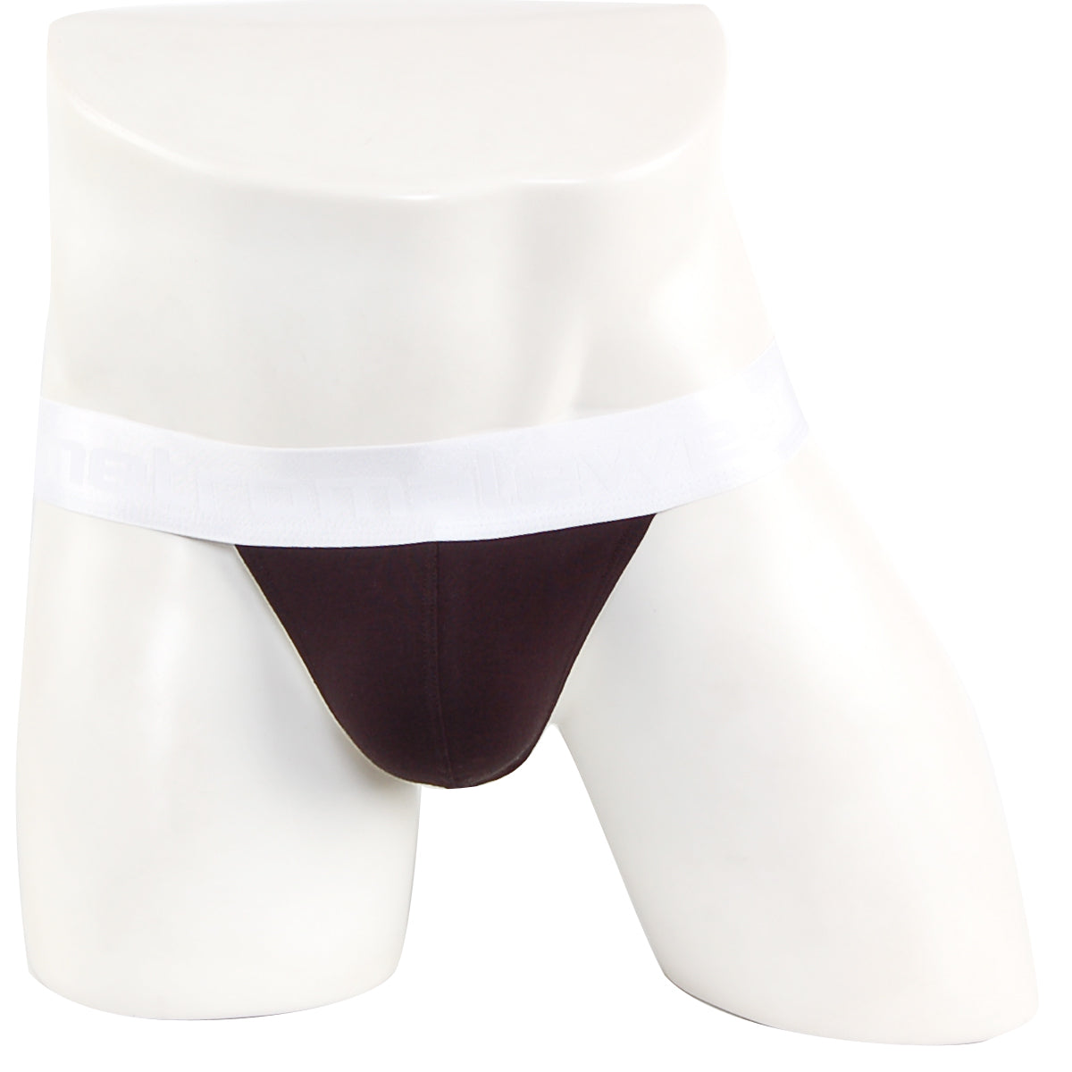 Dark brown briefs with white waistband on mannequin metroMalewear asian bikini 3pack 3004-3pk