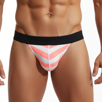 Metro malewear candy bikini neon orange briefs with pink and white chevron pattern and black waistband