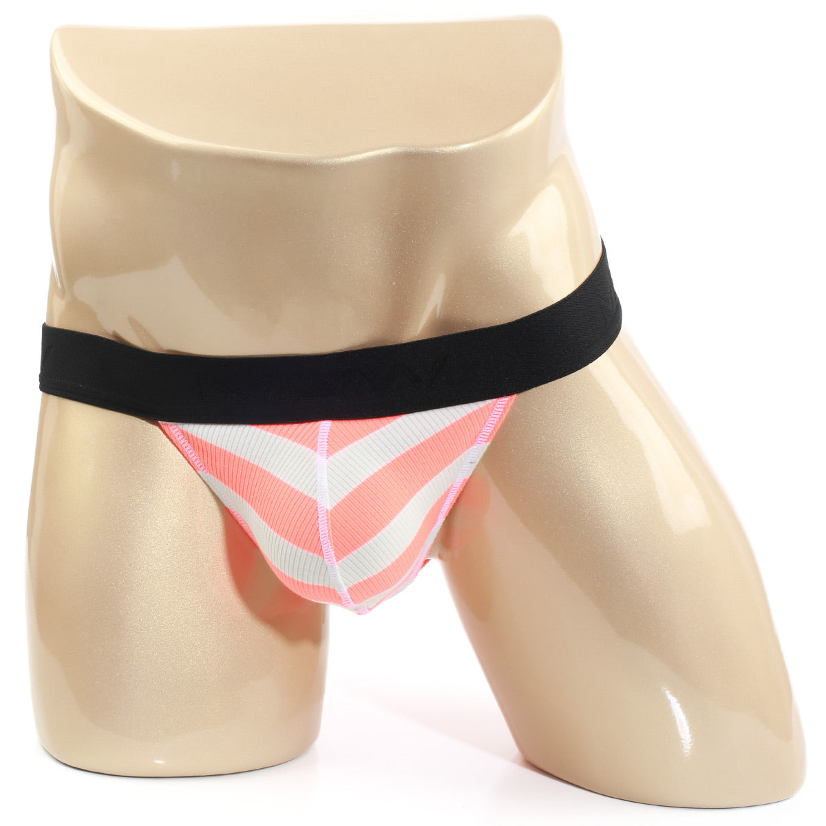 MetroMaleWear candy bikini neon orange athletic briefs with pink and white chevron pattern and black waistband