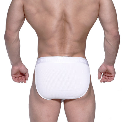 Metro male wear cotton rib bulge bikini white briefs with ribbed texture and elastic waistband for a snug fit