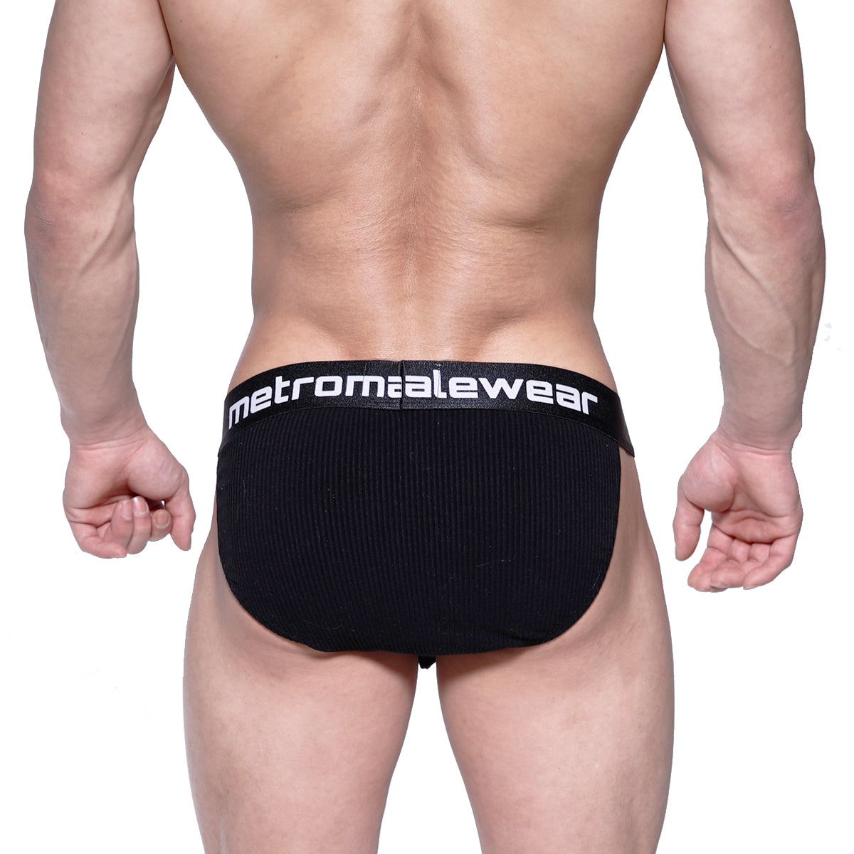 Black cotton ribbed briefs with metromalewear logo on waistband metro male wear cotton rib bulge bikini 3004-b20