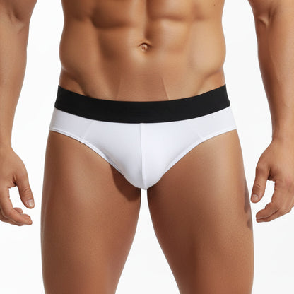 White cotton metro malewear hip briefs with black waistband for comfortable everyday wear