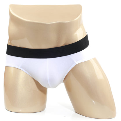 White cotton hip briefs with black elastic waistband from metromalewear cristalino 3006-02 product line