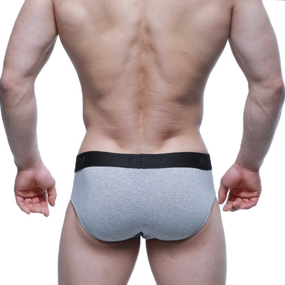 Gray heathered cotton hip briefs with black elastic waistband featuring metro male wear logo in jasper gray 3006-09