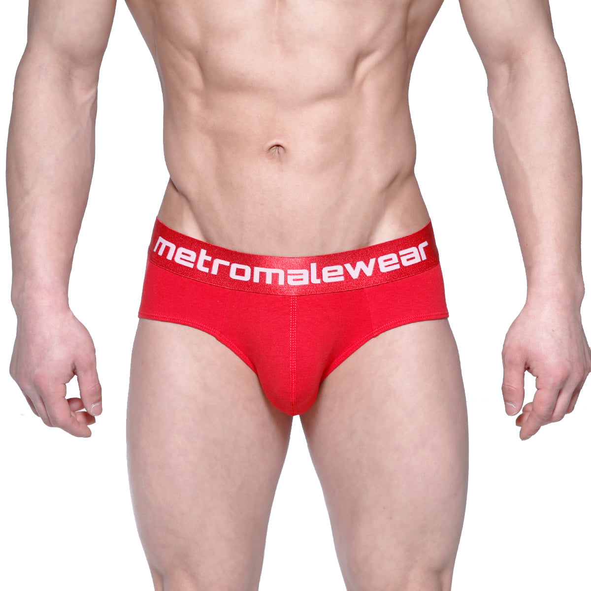 Red metromalewear asian brief crimson 3006-13 with white logo band designed for comfortable daily wear