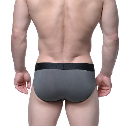 Gray cotton metro malewear hip briefs with black elastic waistband and subtle branding for men