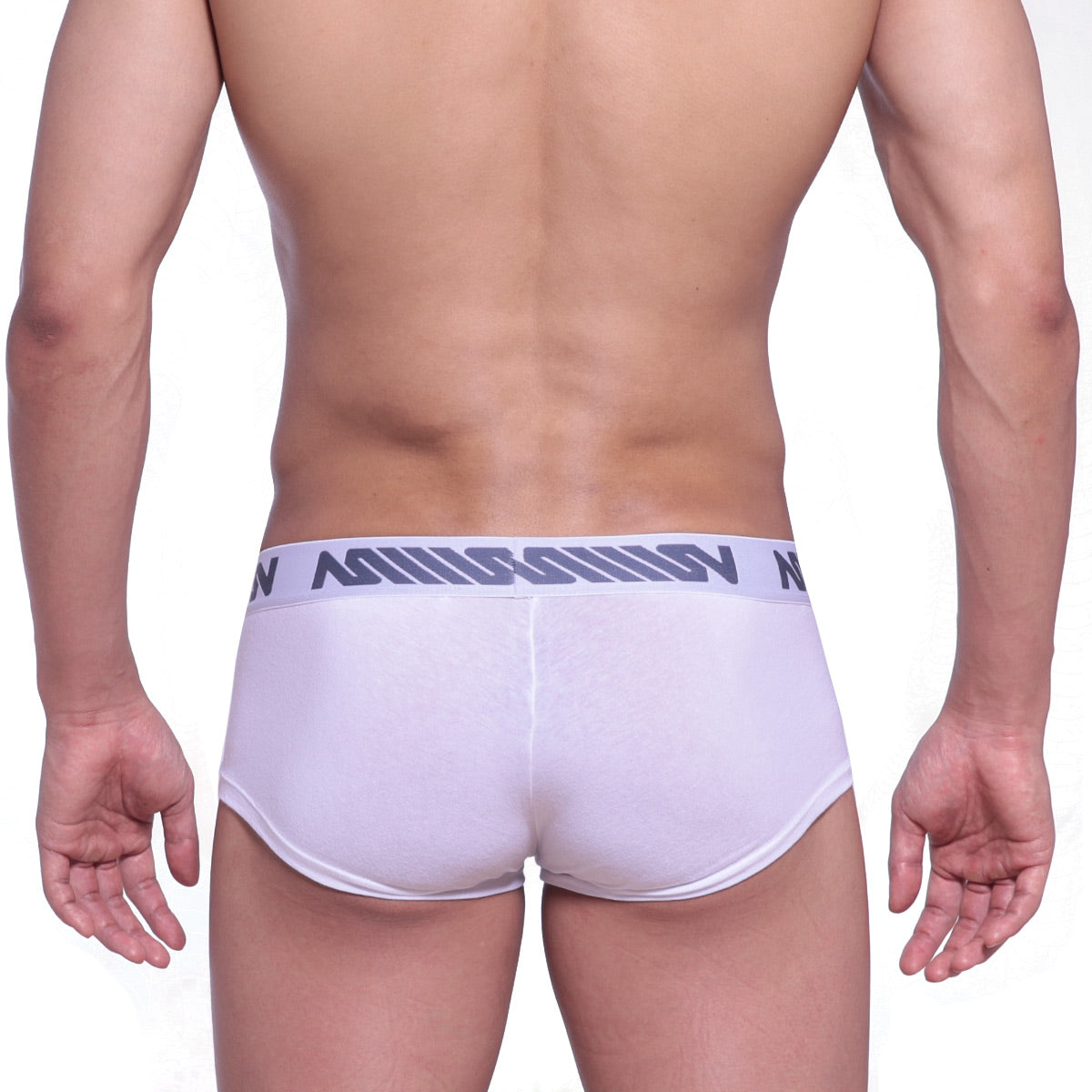 White mens cotton pouch boxer briefs with gray elastic waistband branded milsom metro malewear 3013-00