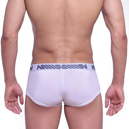 White mens cotton pouch boxer briefs with gray elastic waistband branded milsom metro malewear 3013-00