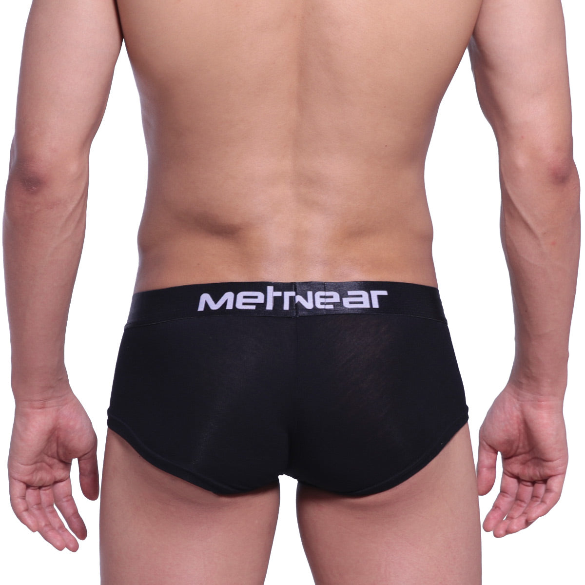 Black metnear cotton pouch boxer briefs with white logo on waistband from metro malewear model 3013-20